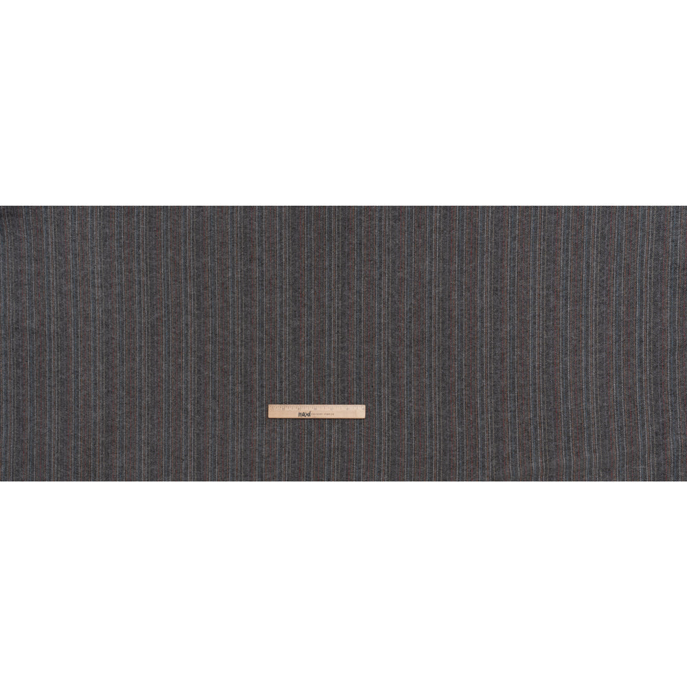 Yarn-Dyed Cotton Twill Flannel - Gray, Sky Blue and Red Pinstripes - Deadstock