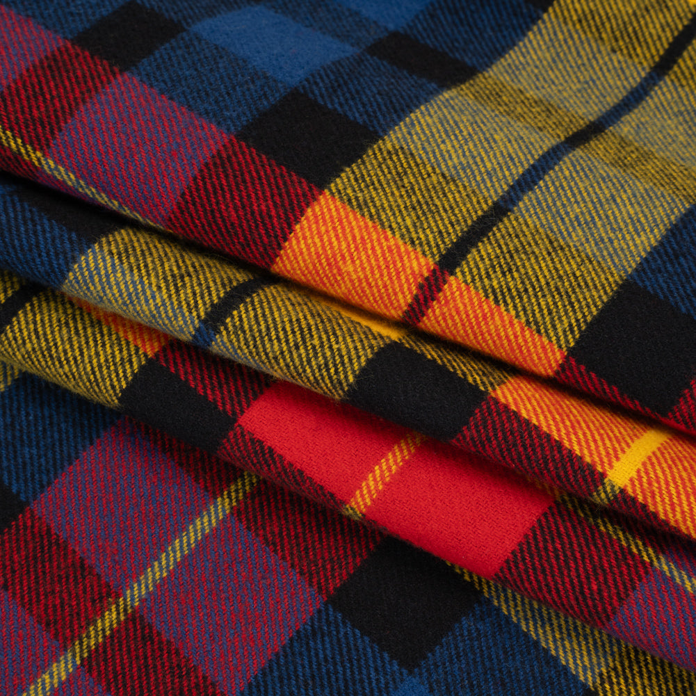 Yarn-Dyed Cotton Twill Flannel - Yellow, Red and Blue Plaid - Deadstock Yarn-Dyed Cotton Twill Flannel - Yellow, Red and Blue Plaid - Deadstock