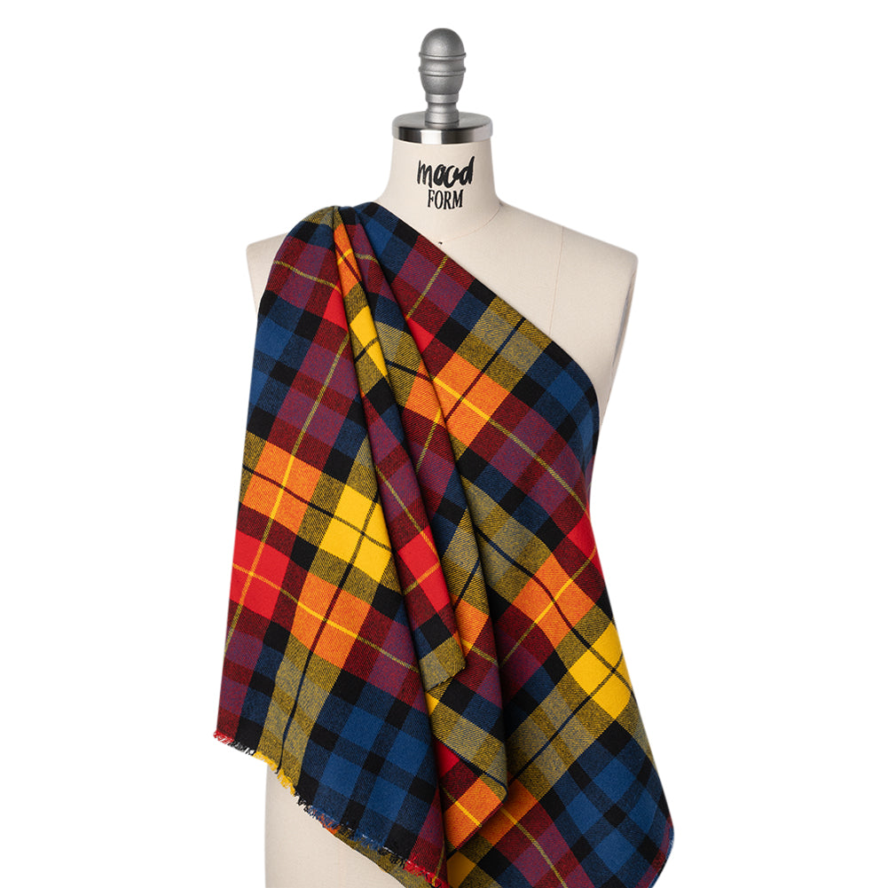 Yarn-Dyed Cotton Twill Flannel - Yellow, Red and Blue Plaid - Deadstock Yarn-Dyed Cotton Twill Flannel - Yellow, Red and Blue Plaid - Deadstock