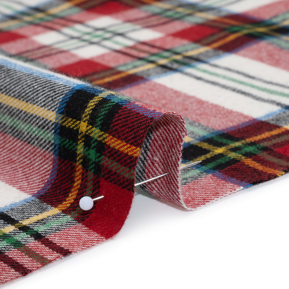 Yarn-Dyed Lightweight Cotton Twill Flannel - White, Red and Green Plaid - Deadstock Detail Yarn-Dyed Lightweight Cotton Twill Flannel - White, Red and Green Plaid - Deadstock Detail