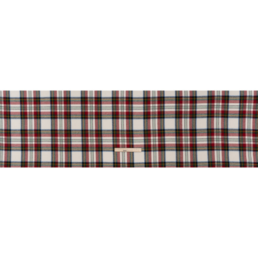Yarn-Dyed Lightweight Cotton Twill Flannel - White, Red and Green Plaid - Deadstock Full Yarn-Dyed Lightweight Cotton Twill Flannel - White, Red and Green Plaid - Deadstock Full