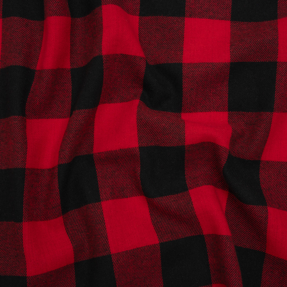 Yarn-Dyed Lightweight Cotton Twill Flannel - Red and Black Buffalo Check - Deadstock Yarn-Dyed Lightweight Cotton Twill Flannel - Red and Black Buffalo Check - Deadstock