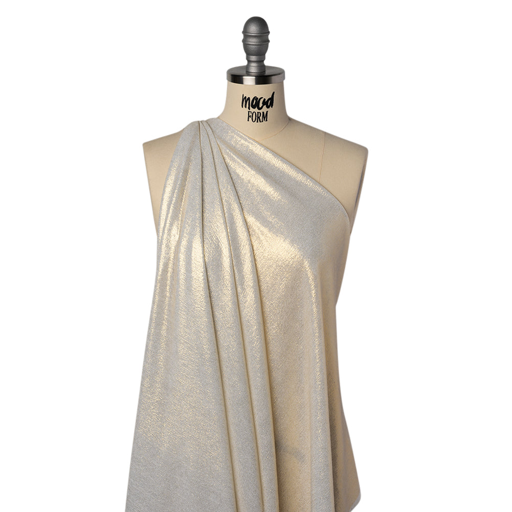 Metallic Foiled Uneven Stretch Rib Knit - Gold on Ivory - Estelle Collection - Drape Metallic Foiled Uneven Stretch Rib Knit - Gold on Ivory - Estelle Collection - Drape
