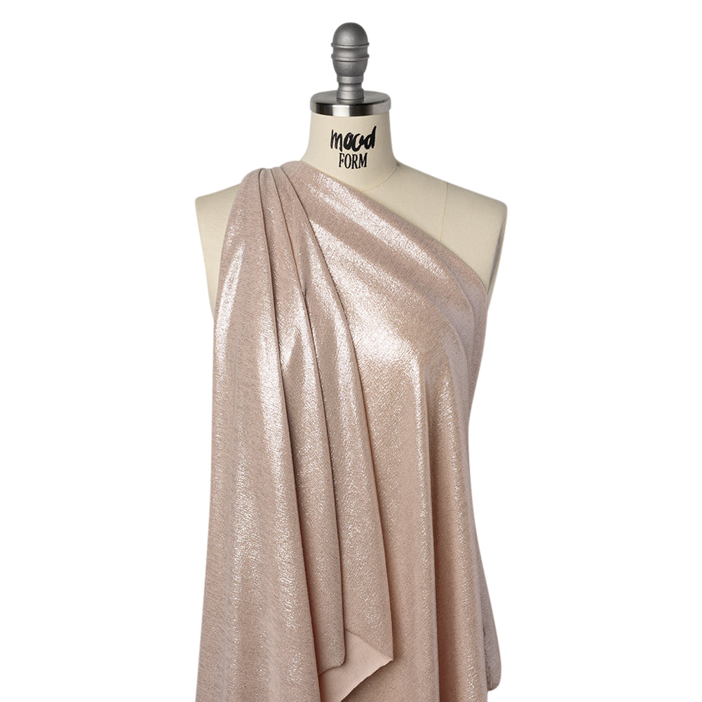 Metallic Foiled Uneven Stretch Rib Knit - Silver on Peach - Estelle Collection Metallic Foiled Uneven Stretch Rib Knit - Silver on Peach - Estelle Collection