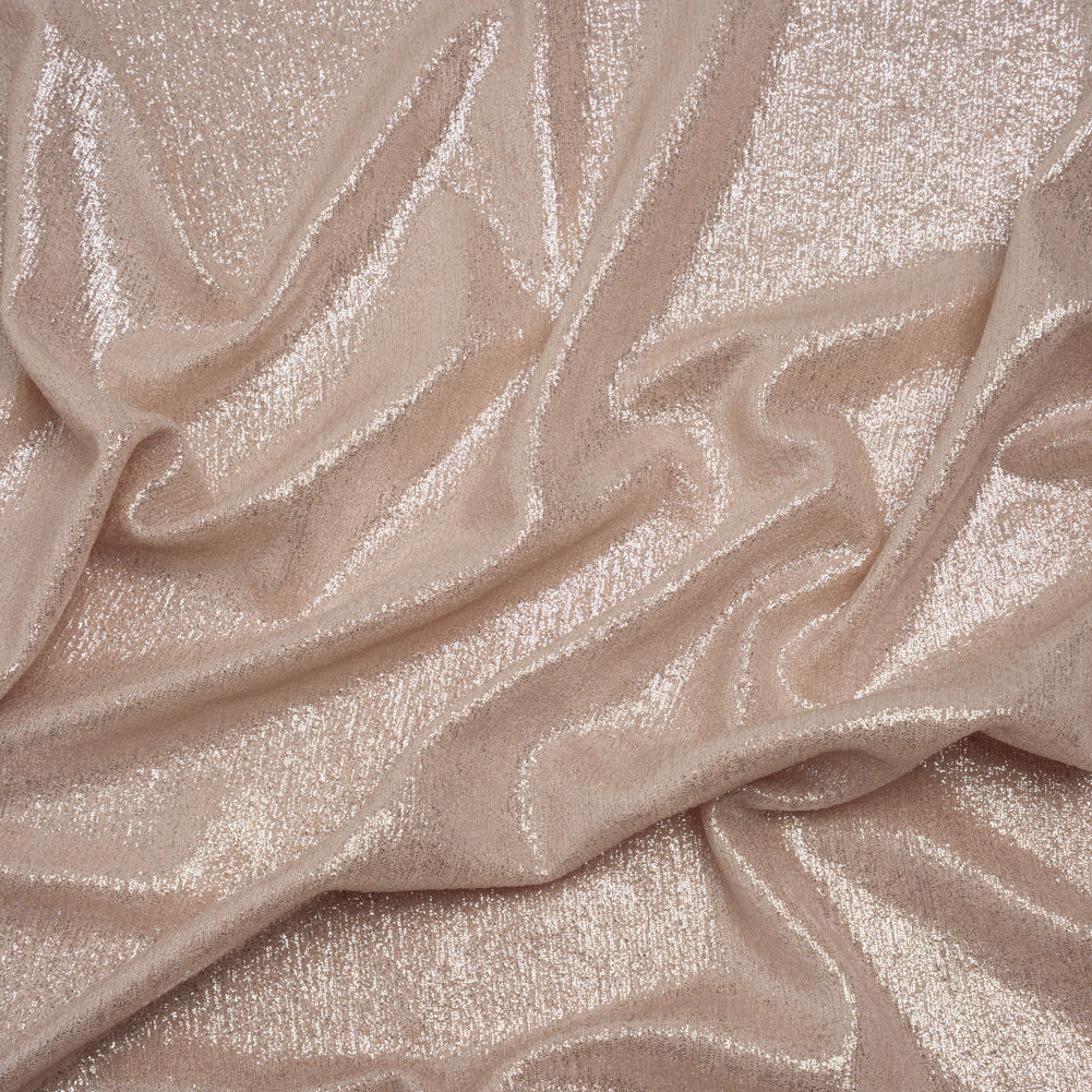 Metallic Foiled Uneven Stretch Rib Knit - Silver on Peach - Estelle Collection Metallic Foiled Uneven Stretch Rib Knit - Silver on Peach - Estelle Collection