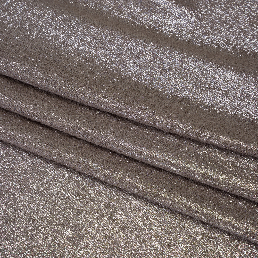 Metallic Foiled Uneven Stretch Rib Knit - Silver on Taupe - Estelle Collection Metallic Foiled Uneven Stretch Rib Knit - Silver on Taupe - Estelle Collection
