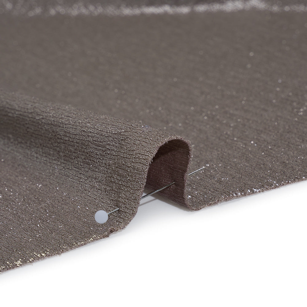 Metallic Foiled Uneven Stretch Rib Knit - Silver on Taupe - Estelle Collection Metallic Foiled Uneven Stretch Rib Knit - Silver on Taupe - Estelle Collection