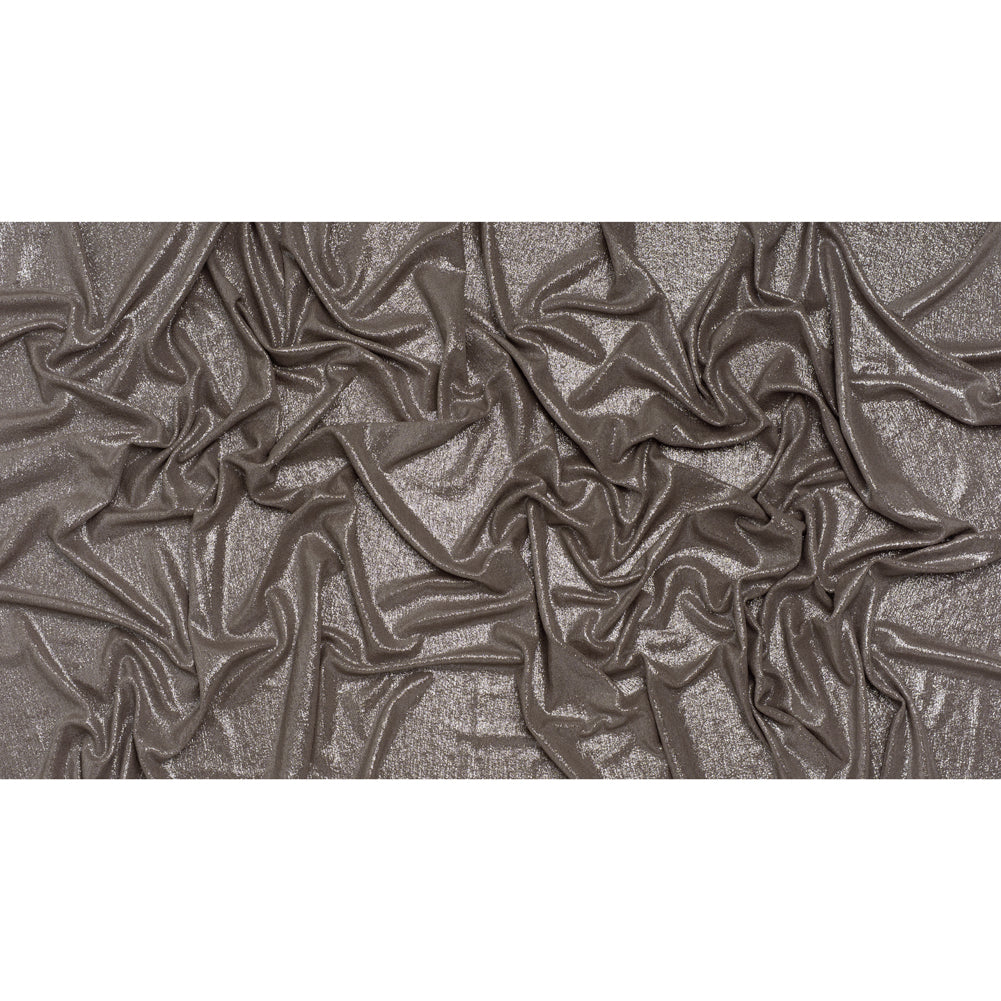 Metallic Foiled Uneven Stretch Rib Knit - Silver on Taupe - Estelle Collection Metallic Foiled Uneven Stretch Rib Knit - Silver on Taupe - Estelle Collection
