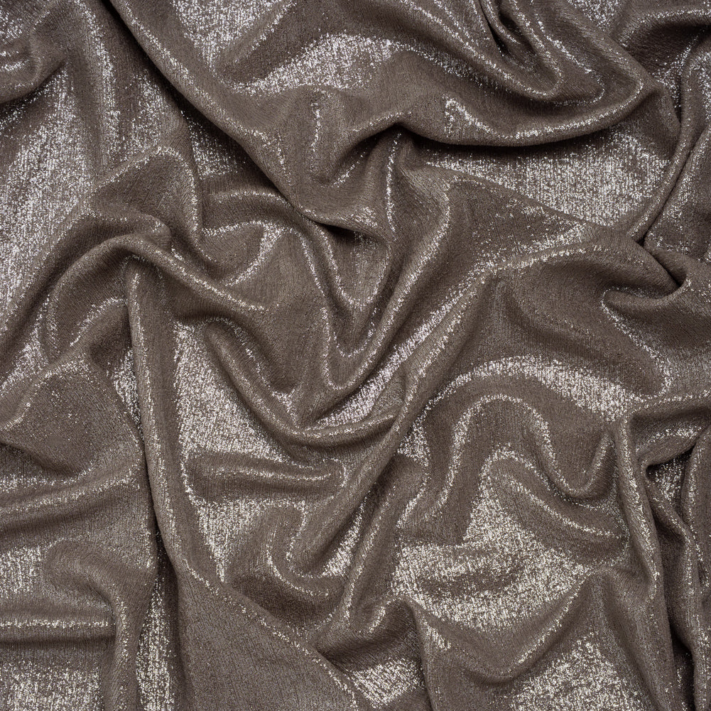 Metallic Foiled Uneven Stretch Rib Knit - Silver on Taupe - Estelle Collection Metallic Foiled Uneven Stretch Rib Knit - Silver on Taupe - Estelle Collection