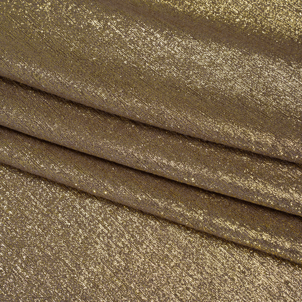 Metallic Foiled Uneven Stretch Rib Knit - Gold on Taupe - Estelle Collection - Folded Metallic Foiled Uneven Stretch Rib Knit - Gold on Taupe - Estelle Collection - Folded