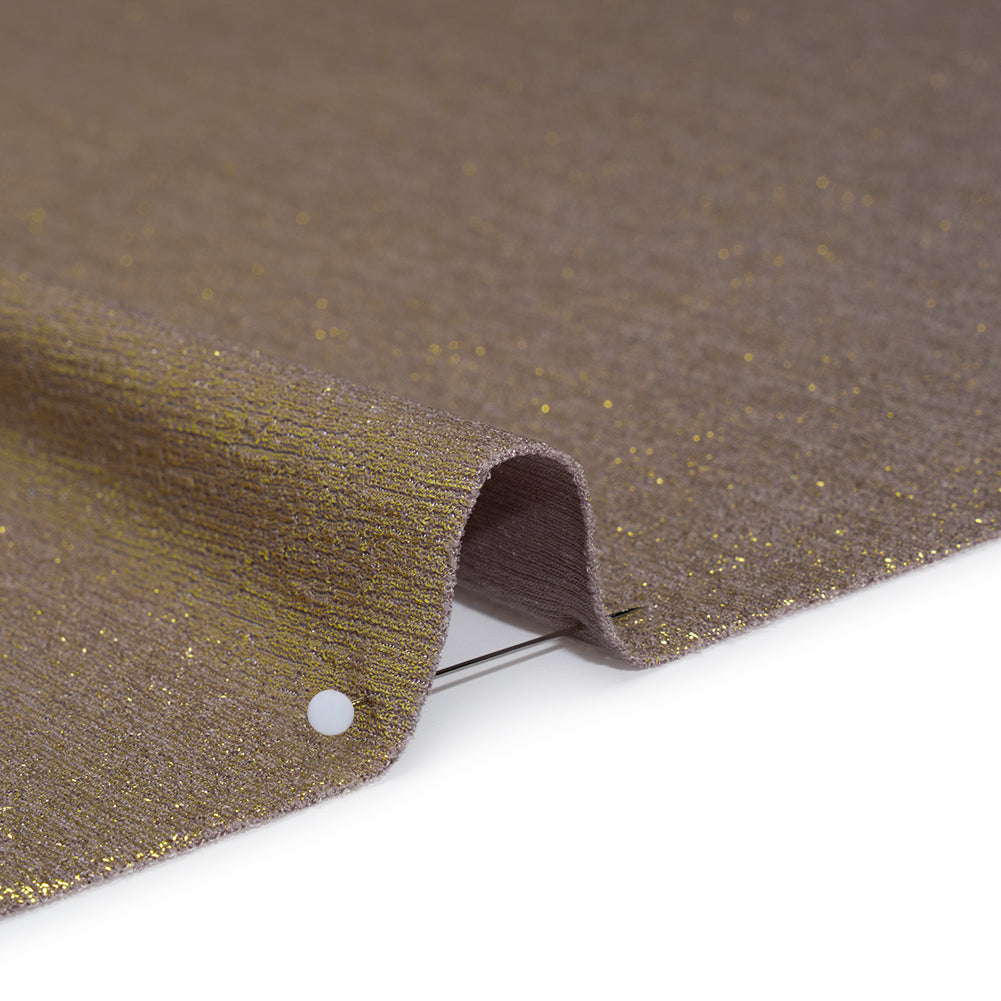 Metallic Foiled Uneven Stretch Rib Knit - Gold on Taupe - Estelle Collection - Detail Metallic Foiled Uneven Stretch Rib Knit - Gold on Taupe - Estelle Collection - Detail