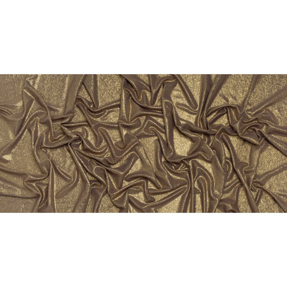 Metallic Foiled Uneven Stretch Rib Knit - Gold on Taupe - Estelle Collection - Full Metallic Foiled Uneven Stretch Rib Knit - Gold on Taupe - Estelle Collection - Full
