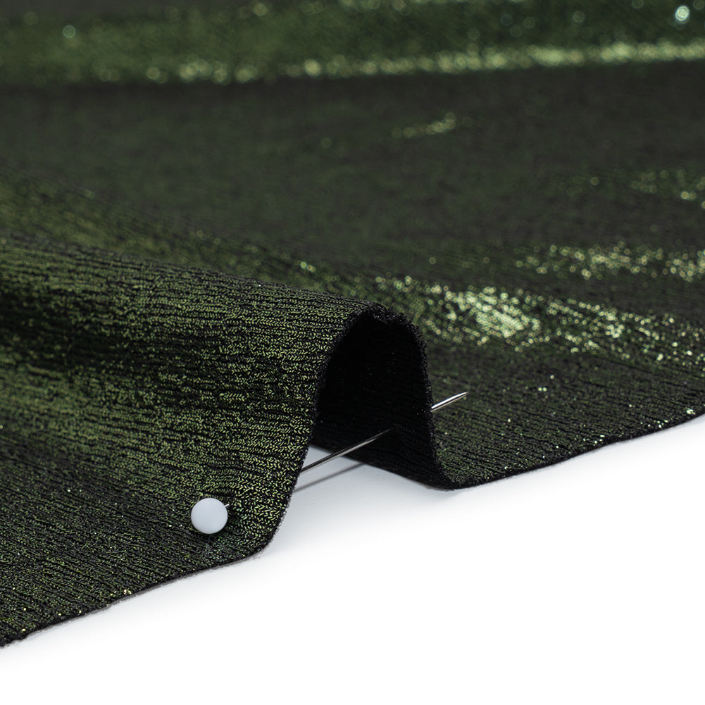 Metallic Foiled Uneven Stretch Rib Knit - Green on Black - Estelle Collection - Detail Metallic Foiled Uneven Stretch Rib Knit - Green on Black - Estelle Collection - Detail