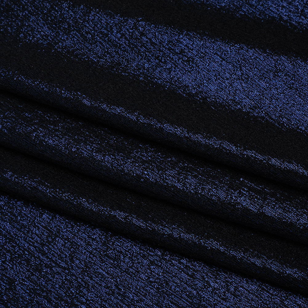 Metallic Foiled Uneven Stretch Rib Knit - Royal Blue on Black - Estelle Collection - Folded Metallic Foiled Uneven Stretch Rib Knit - Royal Blue on Black - Estelle Collection - Folded
