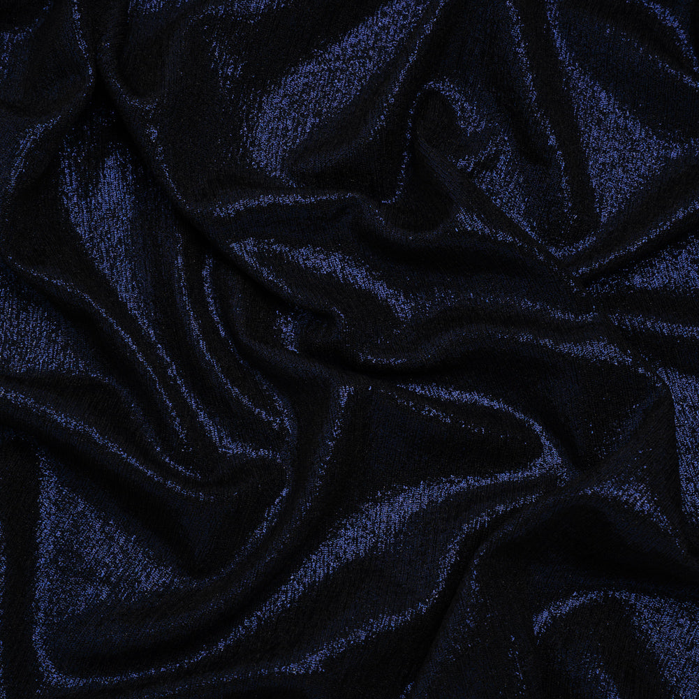 Metallic Foiled Uneven Stretch Rib Knit - Royal Blue on Black - Estelle Collection Metallic Foiled Uneven Stretch Rib Knit - Royal Blue on Black - Estelle Collection