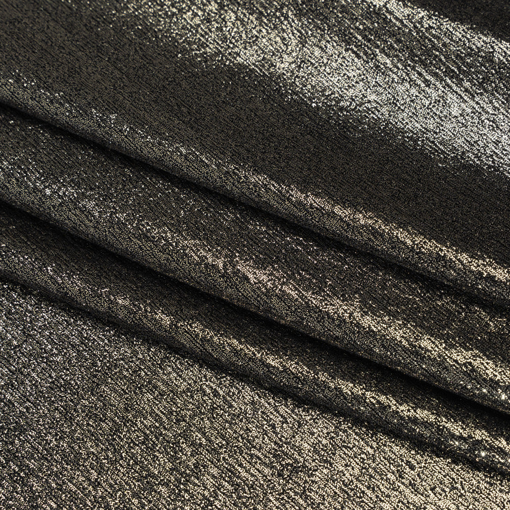 Metallic Foiled Uneven Stretch Rib Knit - Light Gold on Black - Estelle Collection Metallic Foiled Uneven Stretch Rib Knit - Light Gold on Black - Estelle Collection