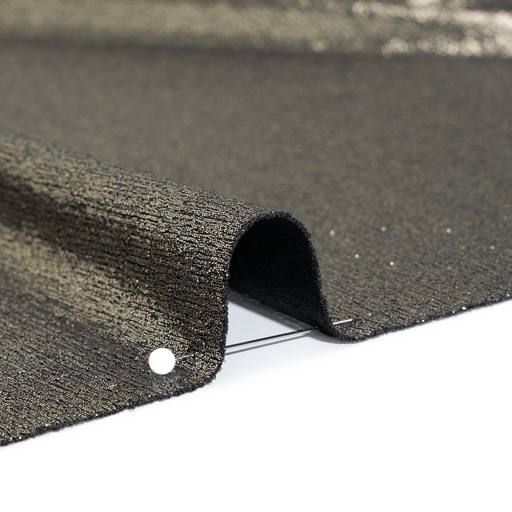 Metallic Foiled Uneven Stretch Rib Knit - Light Gold on Black - Estelle Collection Metallic Foiled Uneven Stretch Rib Knit - Light Gold on Black - Estelle Collection