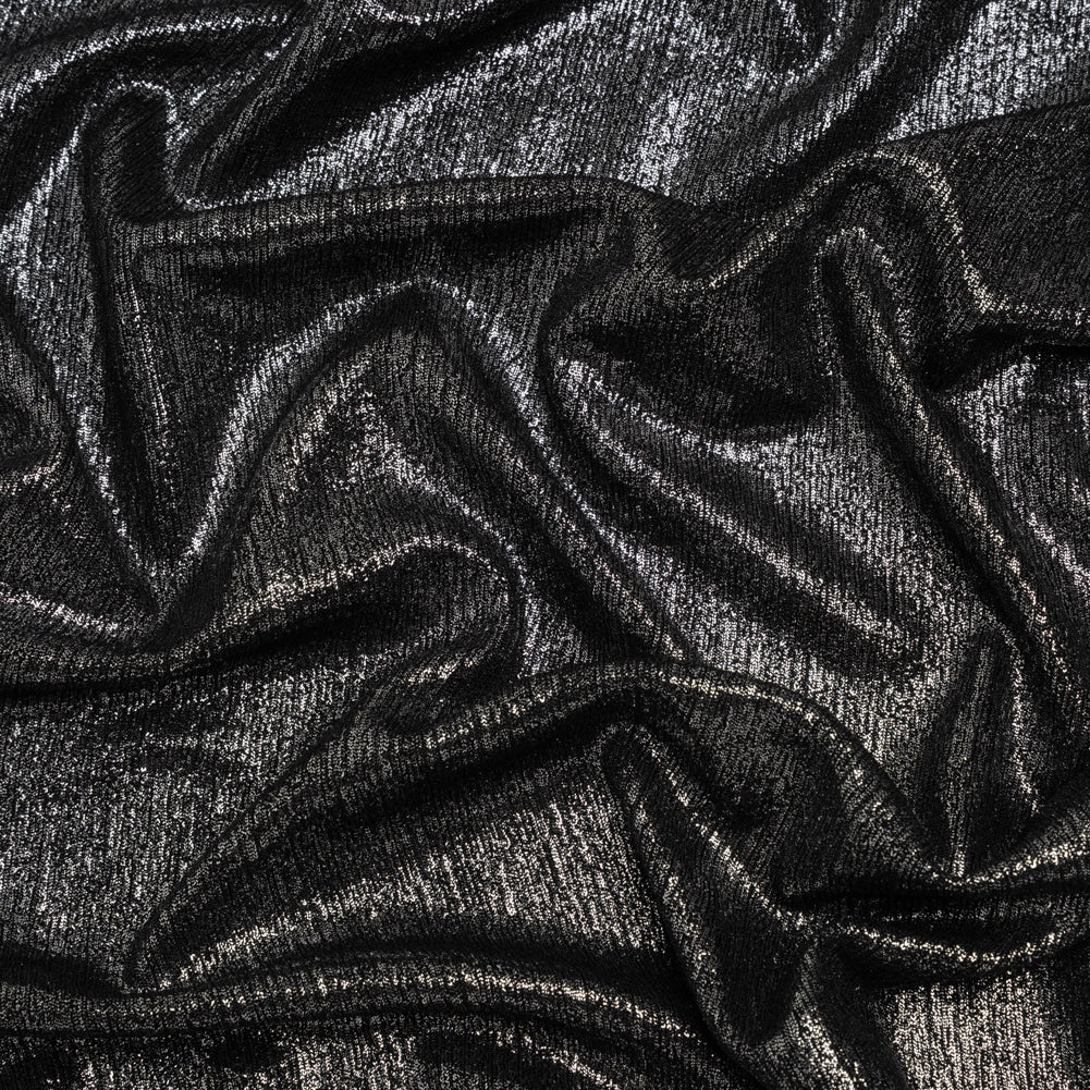 Metallic Foiled Uneven Stretch Rib Knit - Silver on Black - Estelle Collection Metallic Foiled Uneven Stretch Rib Knit - Silver on Black - Estelle Collection