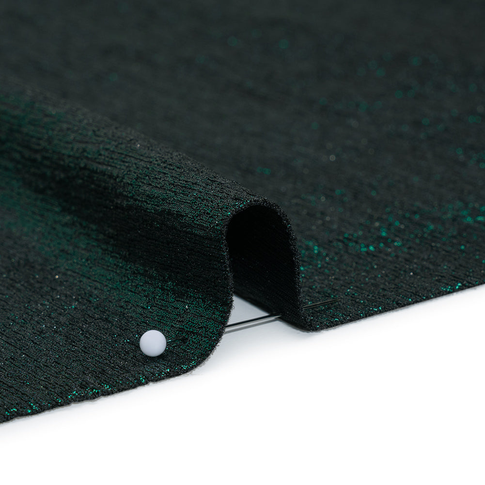 Metallic Foiled Uneven Stretch Rib Knit - Teal on Black - Estelle Collection Metallic Foiled Uneven Stretch Rib Knit - Teal on Black - Estelle Collection