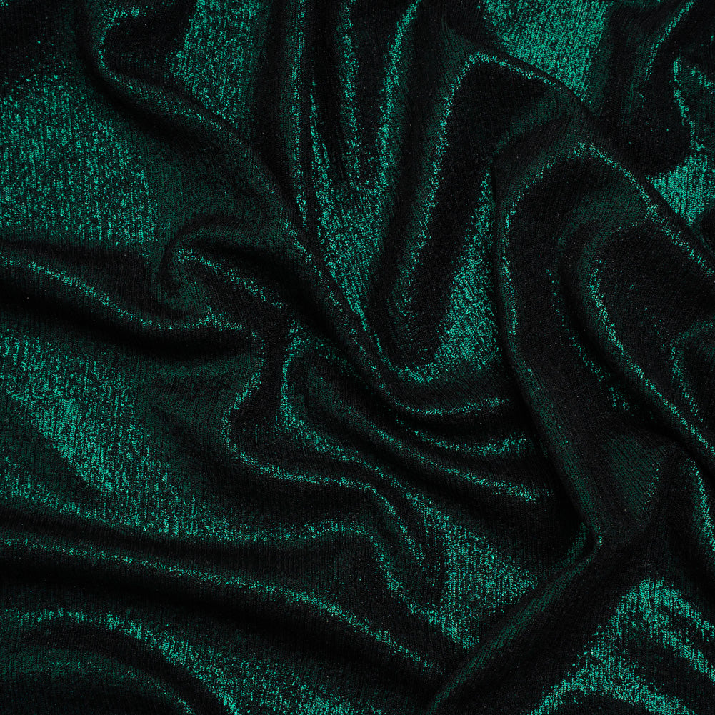 Metallic Foiled Uneven Stretch Rib Knit - Teal on Black - Estelle Collection Metallic Foiled Uneven Stretch Rib Knit - Teal on Black - Estelle Collection