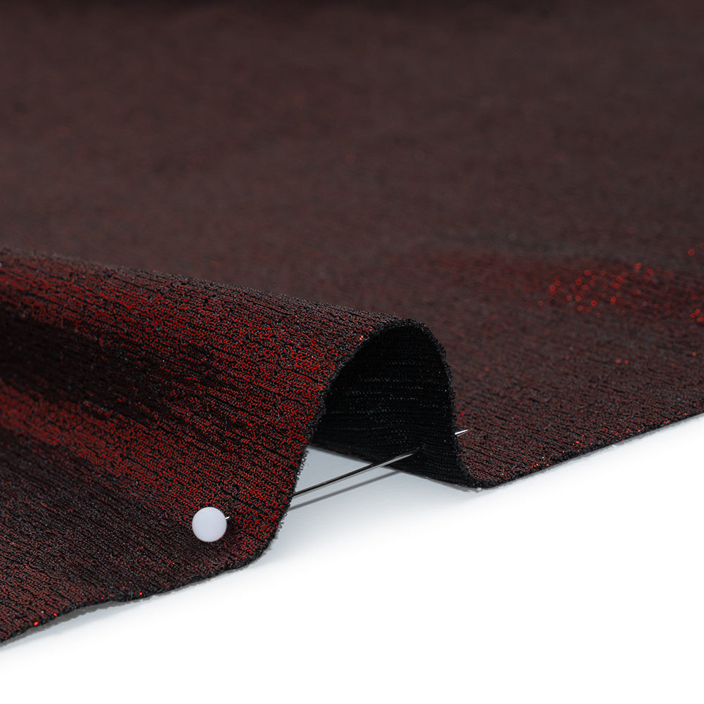 Metallic Foiled Uneven Stretch Rib Knit - Red on Black - Estelle Collection Metallic Foiled Uneven Stretch Rib Knit - Red on Black - Estelle Collection