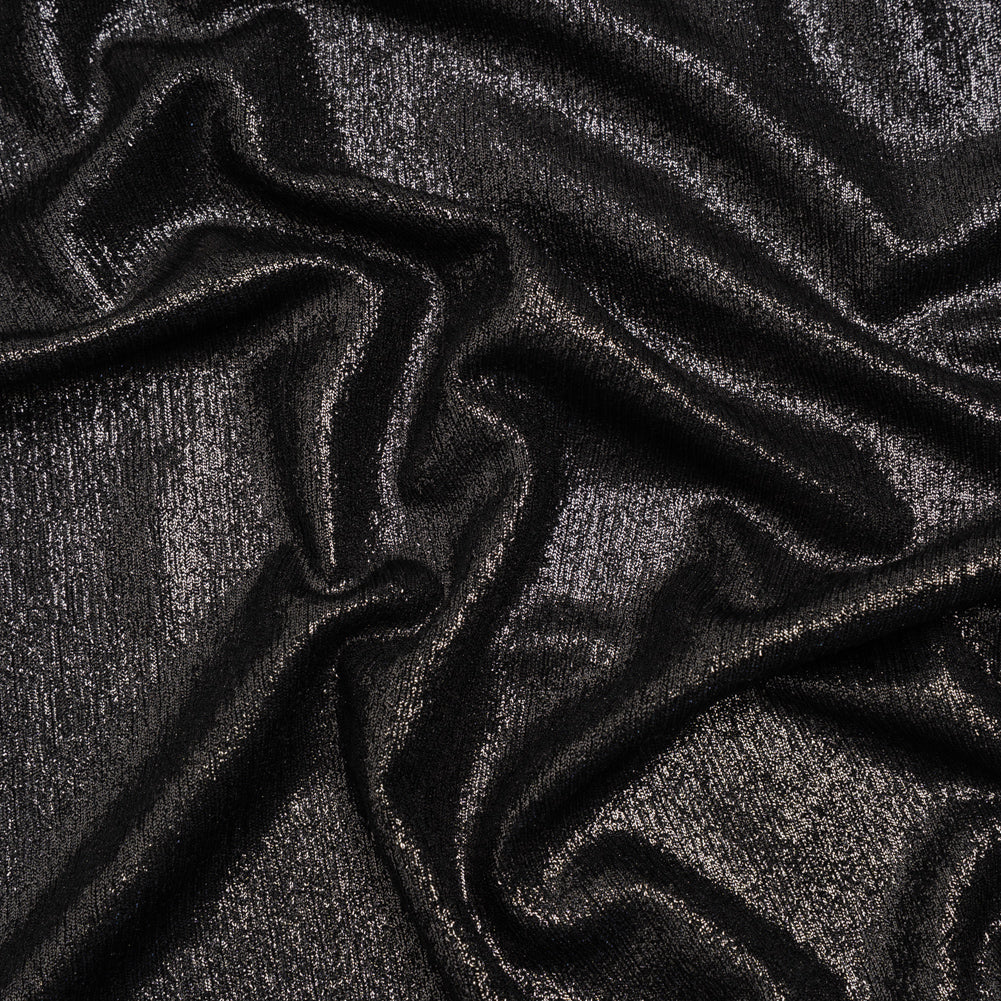 Metallic Foiled Uneven Stretch Rib Knit - Charcoal on Black - Estelle Collection Metallic Foiled Uneven Stretch Rib Knit - Charcoal on Black - Estelle Collection