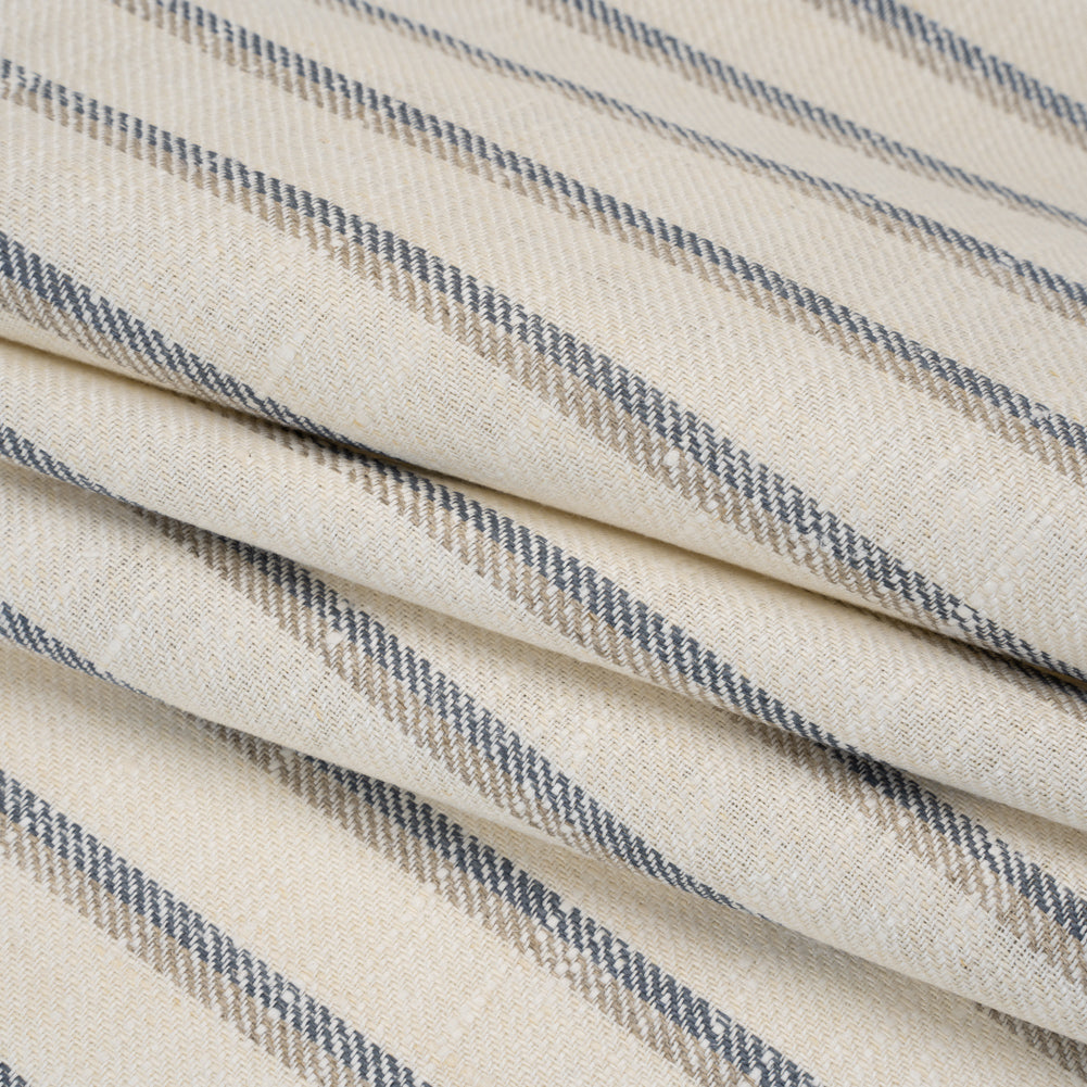 Heavy Linen Twill - Cream, Beige and Steel Blue Shadow Stripes Heavy Linen Twill - Cream, Beige and Steel Blue Shadow Stripes