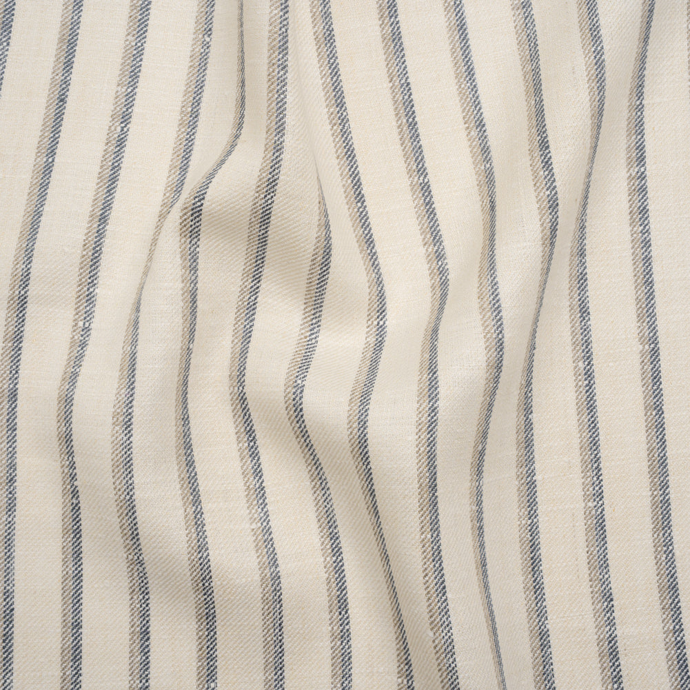 Heavy Linen Twill - Cream, Beige and Steel Blue Shadow Stripes Heavy Linen Twill - Cream, Beige and Steel Blue Shadow Stripes
