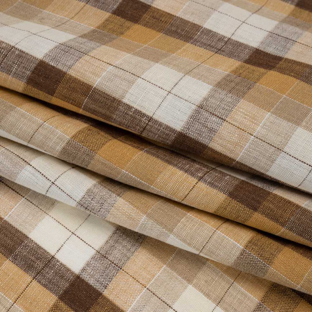 Medium Weight Linen Woven - Beige, Brown and Cream Plaid Medium Weight Linen Woven - Beige, Brown and Cream Plaid