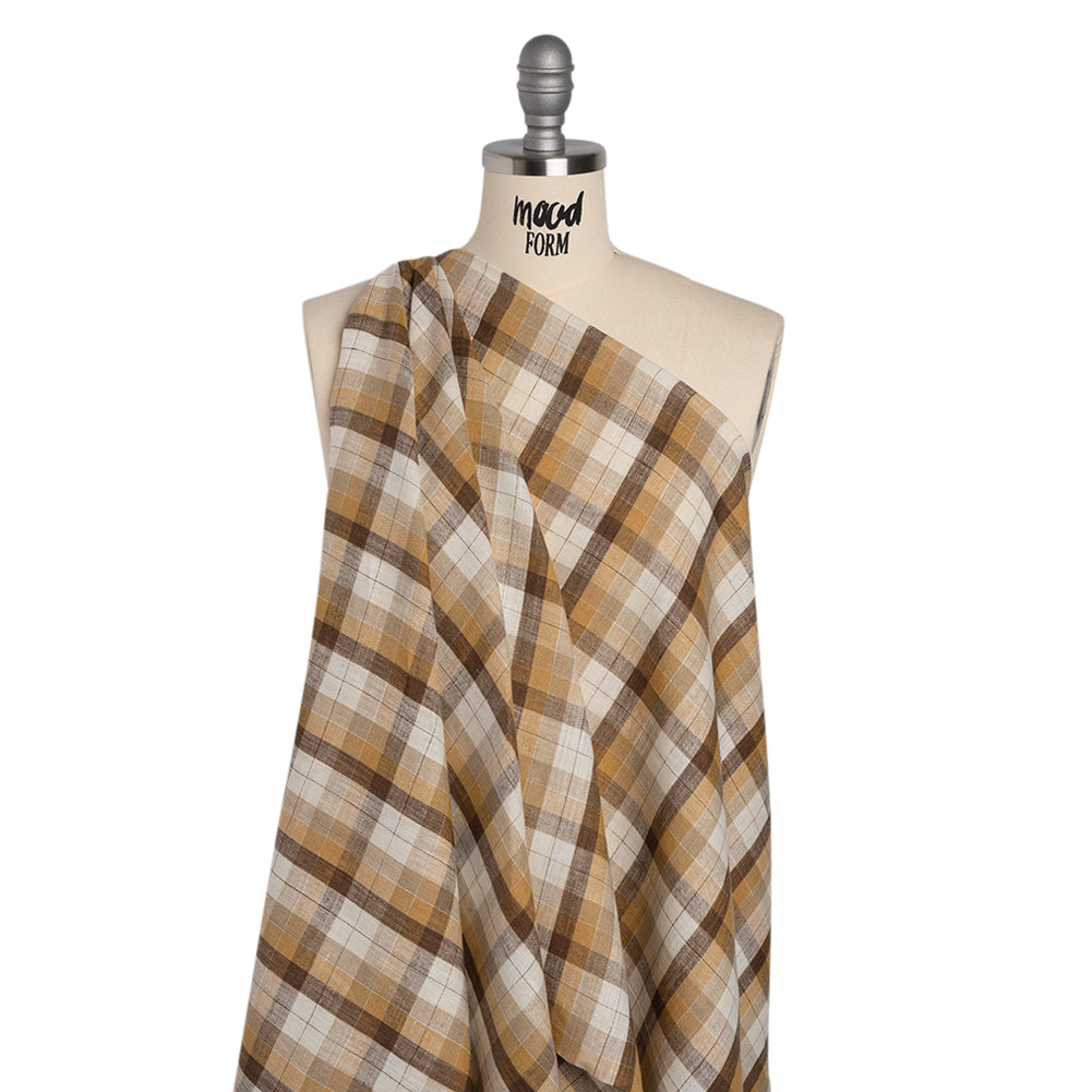 Medium Weight Linen Woven - Beige, Brown and Cream Plaid Medium Weight Linen Woven - Beige, Brown and Cream Plaid