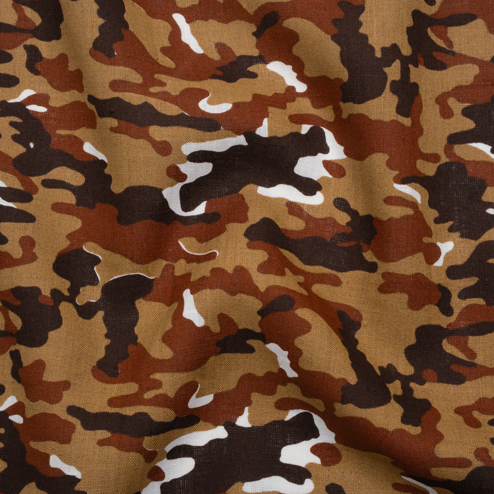 Medium Weight Linen Woven Print - Brown, Russet and Tan Camouflage Medium Weight Linen Woven Print - Brown, Russet and Tan Camouflage