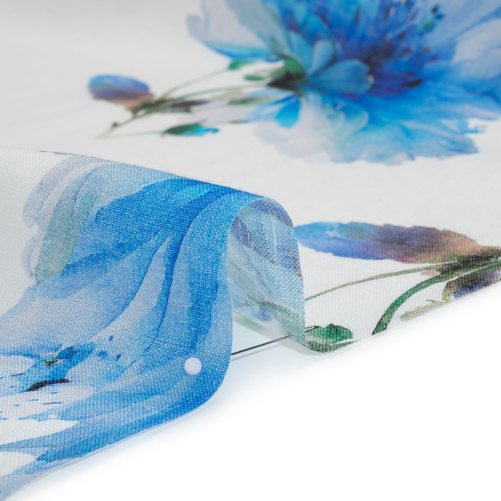 Medium Weight Linen Woven Print - Wisteria Blue on White Wild Roses - Full - Image 4 of 6 Medium Weight Linen Woven Print - Wisteria Blue on White Wild Roses - Full - Image 4 of 6