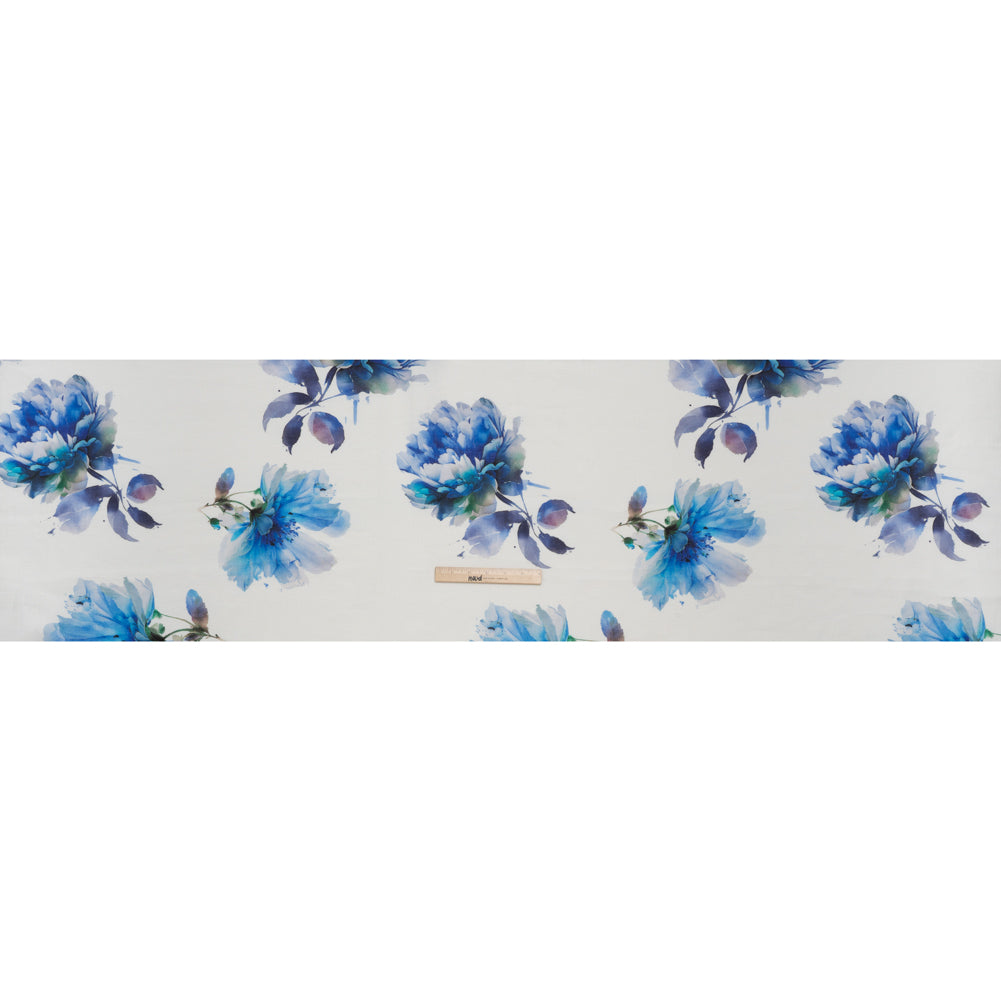 Medium Weight Linen Woven Print - Wisteria Blue on White Wild Roses - Full - Image 5 of 6 Medium Weight Linen Woven Print - Wisteria Blue on White Wild Roses - Full - Image 5 of 6