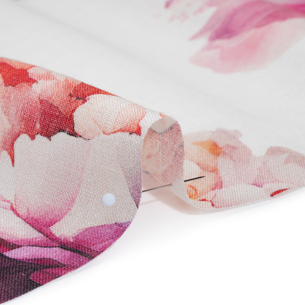Medium Weight Linen Woven Print - Fuschia Pink on White Wild Roses Full Medium Weight Linen Woven Print - Fuschia Pink on White Wild Roses Full