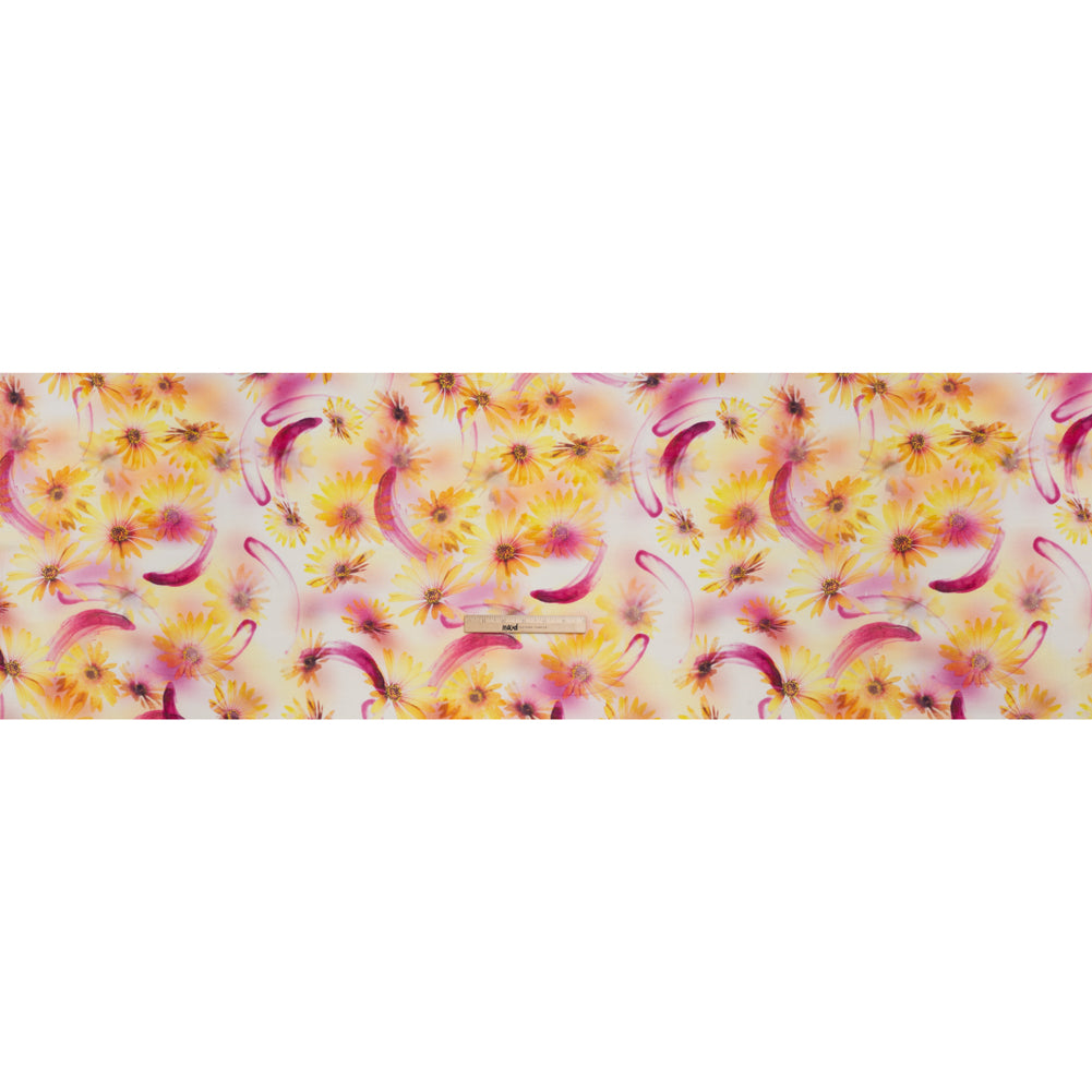 Medium Weight Linen Woven Print - Fuchsia Pink and Bright Yellow Sunflower Garden Medium Weight Linen Woven Print - Fuchsia Pink and Bright Yellow Sunflower Garden