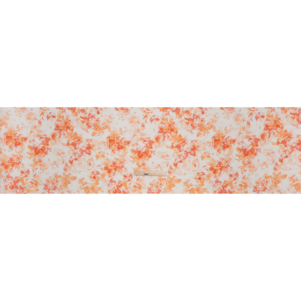 Medium Weight Linen Woven Print - Orange and Red on White Airy Leaves Medium Weight Linen Woven Print - Orange and Red on White Airy Leaves
