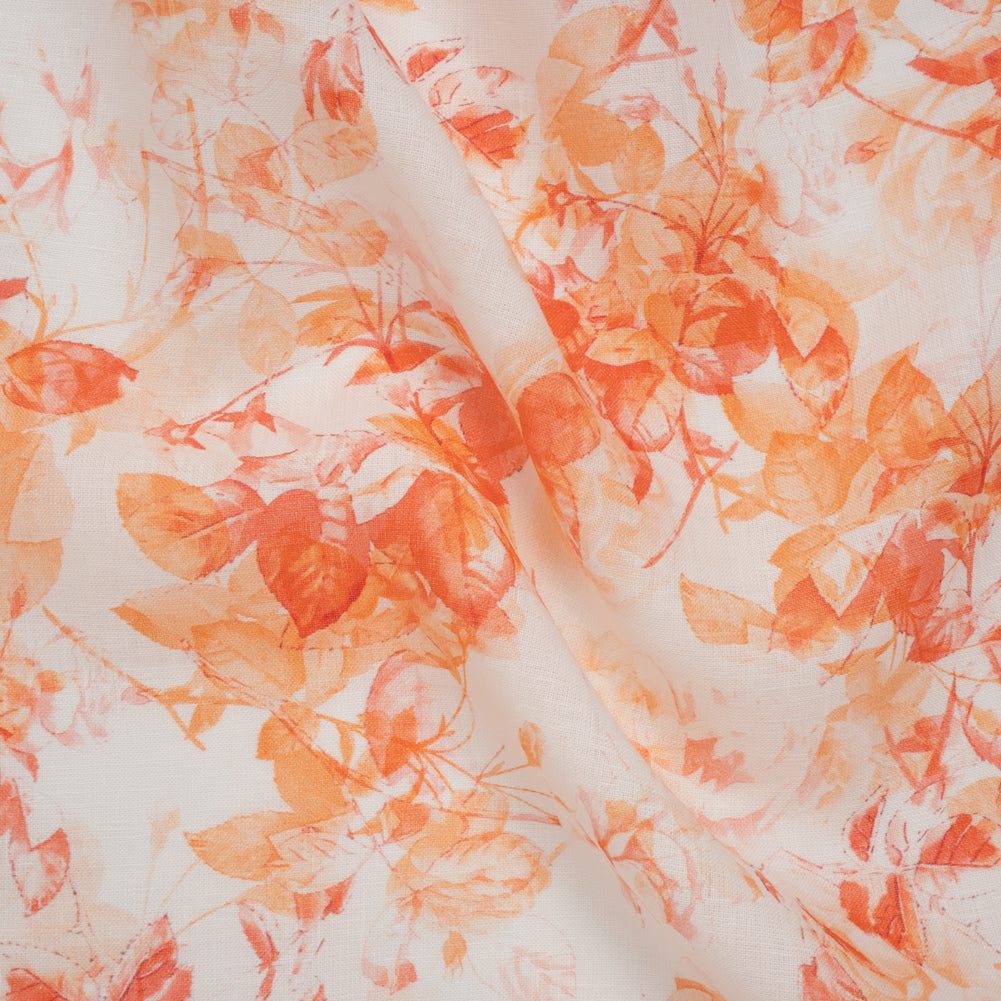 Medium Weight Linen Woven Print - Orange and Red on White Airy Leaves Drape Medium Weight Linen Woven Print - Orange and Red on White Airy Leaves Drape