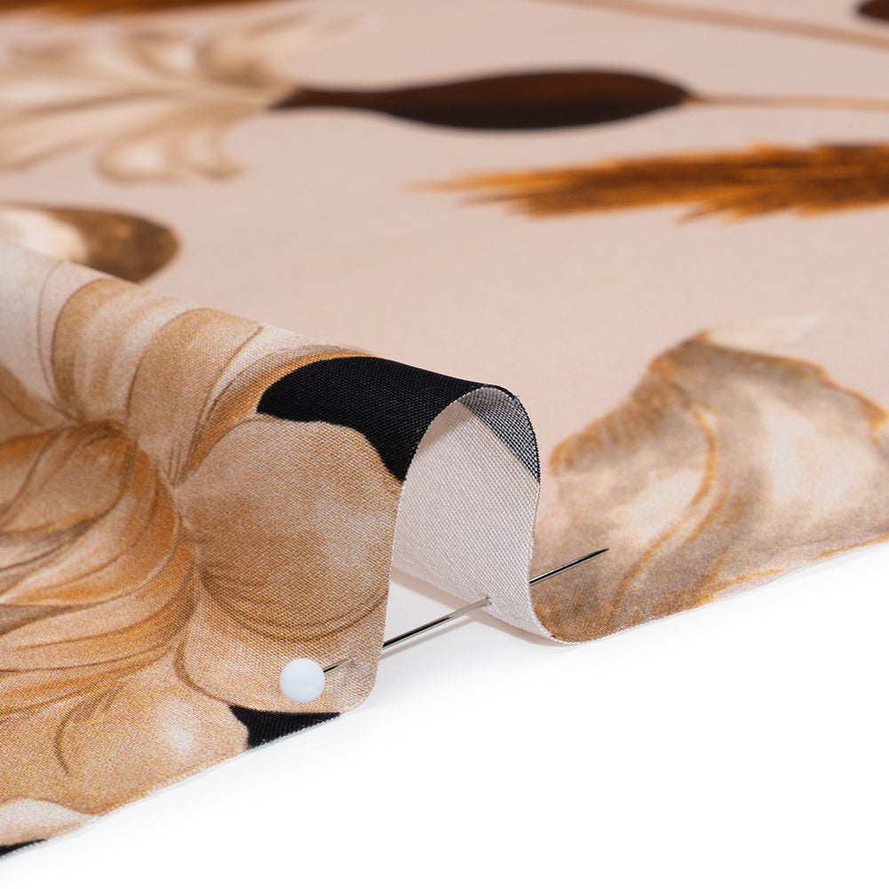 Polyester Satin - Black, Beige and Brown Flower Vine Stripes - Mood Exclusive Fleur de Rocaille Print Polyester Satin - Black, Beige and Brown Flower Vine Stripes - Mood Exclusive Fleur de Rocaille Print