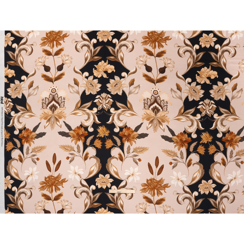 Polyester Satin - Black, Beige and Brown Flower Vine Stripes - Mood Exclusive Fleur de Rocaille Print Polyester Satin - Black, Beige and Brown Flower Vine Stripes - Mood Exclusive Fleur de Rocaille Print