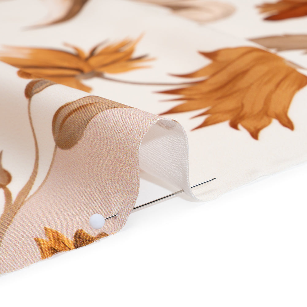 Polyester Satin - White, Beige and Brown Flower Vine Stripes - Mood Exclusive Fleur de Rocaille Print Detail Polyester Satin - White, Beige and Brown Flower Vine Stripes - Mood Exclusive Fleur de Rocaille Print Detail