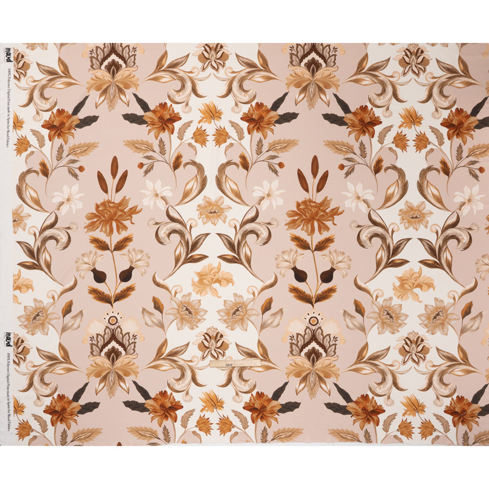 Polyester Satin - White, Beige and Brown Flower Vine Stripes - Mood Exclusive Fleur de Rocaille Print Full Polyester Satin - White, Beige and Brown Flower Vine Stripes - Mood Exclusive Fleur de Rocaille Print Full