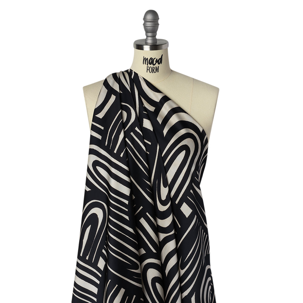 Polyester Satin - Black and Pale Beige Abstract Lines and Loops - Mood Exclusive Architect’s Easel Print Polyester Satin - Black and Pale Beige Abstract Lines and Loops - Mood Exclusive Architect’s Easel Print