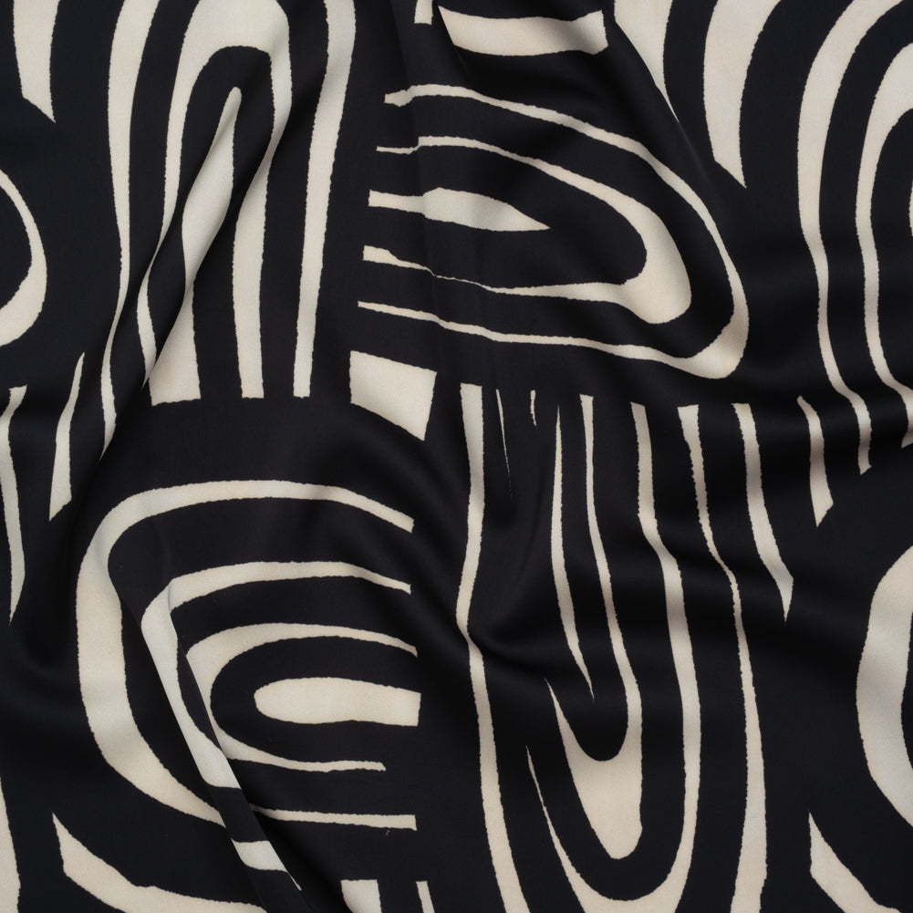 Polyester Satin - Black and Pale Beige Abstract Lines and Loops - Mood Exclusive Architect’s Easel Print Polyester Satin - Black and Pale Beige Abstract Lines and Loops - Mood Exclusive Architect’s Easel Print