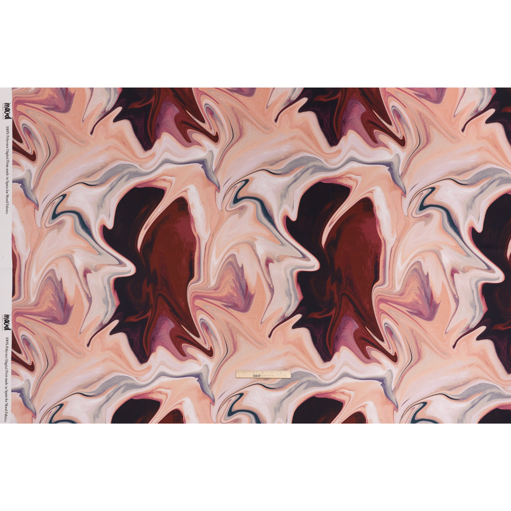 Polyester Satin - Rose Pink, Purple and Steel Blue Liquid Swirls - Mood Exclusive Liquid Motion Print - Full Polyester Satin - Rose Pink, Purple and Steel Blue Liquid Swirls - Mood Exclusive Liquid Motion Print - Full