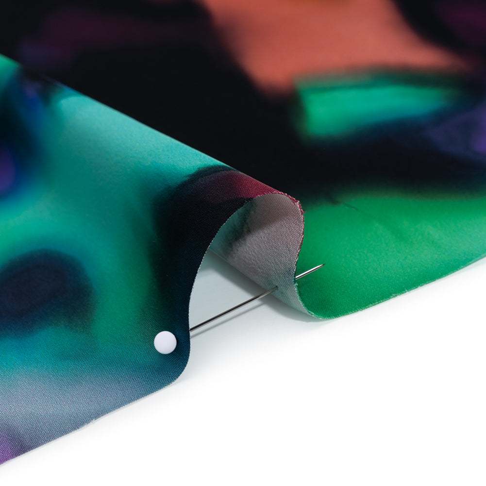 Polyester Satin - Black, Purple and Green Painterly Blurred Florals - Mood Exclusive Blazing Blur Print Polyester Satin - Black, Purple and Green Painterly Blurred Florals - Mood Exclusive Blazing Blur Print