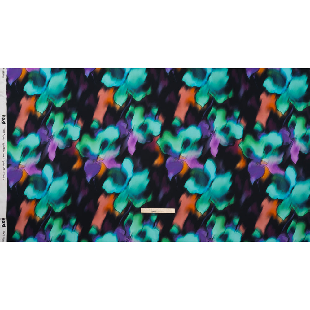 Polyester Satin - Black, Purple and Green Painterly Blurred Florals - Mood Exclusive Blazing Blur Print Polyester Satin - Black, Purple and Green Painterly Blurred Florals - Mood Exclusive Blazing Blur Print