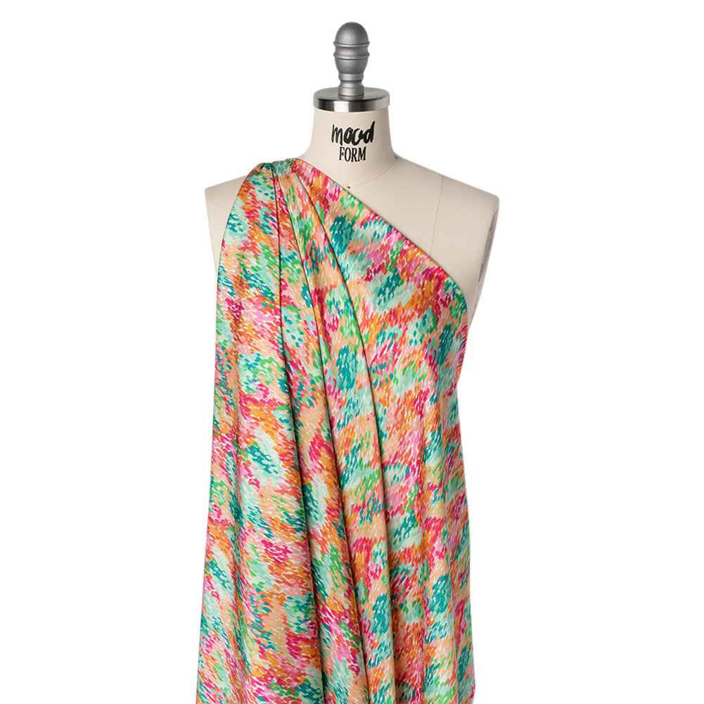 Polyester Satin - Pink, Creamsicle Orange and Green Abstract Spots - Mood Exclusive Painter’s Confetti Print Polyester Satin - Pink, Creamsicle Orange and Green Abstract Spots - Mood Exclusive Painter’s Confetti Print