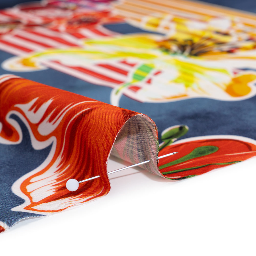 Polyester Satin - Navy Blue, Red and Pink Flowers and Striped Blocks - Mood Exclusive Linear Bloom Print Detail Polyester Satin - Navy Blue, Red and Pink Flowers and Striped Blocks - Mood Exclusive Linear Bloom Print Detail