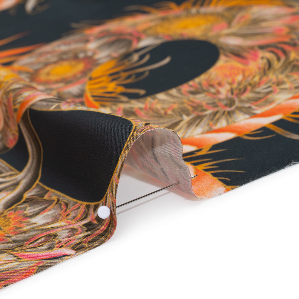 Polyester Satin - Charcoal, Orange and Olive Eastern Dragons - Mood Exclusive Dragon Dance Print Polyester Satin - Charcoal, Orange and Olive Eastern Dragons - Mood Exclusive Dragon Dance Print
