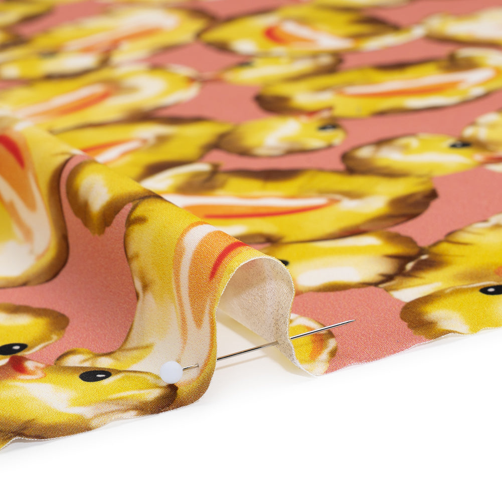 Polyester Satin - Yellow and Rose Pink Small Rubber Ducky Balloons - Mood Exclusive Puffed Pond Print Detail Polyester Satin - Yellow and Rose Pink Small Rubber Ducky Balloons - Mood Exclusive Puffed Pond Print Detail
